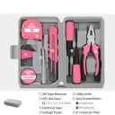 Kompaktní sada nářadí Hi-Spec 13 ks s měřicím pásmem 2 m šroubováky kleštěmi a nožem růžovo černá pro domácnost 2