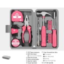 Kompaktní sada nářadí Hi-Spec 24 ks s kladivem 2 m metrem bity a kleštěmi růžovo černá pro domácí opravy a údržbu 2