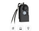 Kompaktowy osobisty alarm bezpieczeństwa 67 x 38 x 25 mm w czarnym kolorze z czujnikiem ruchu PIR, syreną 120 dB, latarką LED i breloczkiem 4