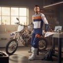 Komplet motokrosowy dres i spodnie Perforowany dres z długim rękawem i spodnie z klamrą Poliester i nylon Niebiesko-biały z pomarańczowymi 5