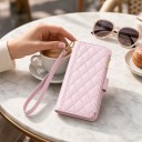 Könyv alakú tok a Samsung Galaxy S24+ számára Zipzáras pénztárca és kártyák Tűzött flip tok műbőrből Kézre akasztható pánttal 8