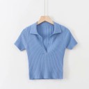 Kort t-shirt med krave til kvinder 8