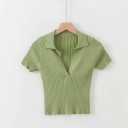 Kort t-shirt med krave til kvinder 9