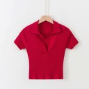 Kort t-shirt med krave til kvinder 7