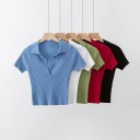 Kort t-shirt med krave til kvinder 3