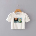 Kort T-shirt med print til kvinder 1