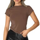 Kort T-shirt med rund halsudskæring Slim fit Bomuldsmateriale Enkel basistop til sommeren Moderigtig T-shirt, der passer til bukser og nederdele 5