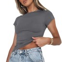 Kort T-shirt med rund halsudskæring Slim fit Bomuldsmateriale Enkel basistop til sommeren Moderigtig T-shirt, der passer til bukser og nederdele 4