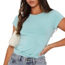 Kort T-shirt med rund halsudskæring Slim fit Bomuldsmateriale Enkel basistop til sommeren Moderigtig T-shirt, der passer til bukser og nederdele 7