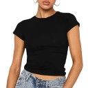 Kort T-shirt med rund halsudskæring Slim fit Bomuldsmateriale Enkel basistop til sommeren Moderigtig T-shirt, der passer til bukser og nederdele 1
