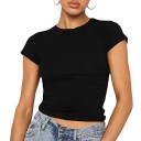Kort T-shirt met ronde hals Slim fit Katoenen materiaal Simpel basic topje voor de zomer Modieus T-shirt om te combineren met broeken en rokken 1