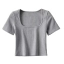 Kortærmet dame-T-shirt Elegant firkantet halsudskæring Slim fit Let ribbet materiale Stilfuld basistop til hverdagsbrug 5