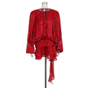 Korte jurk met ballonmouwen en strikbandje bij de hals. Geplooide rok met wikkeleffect. Licht vloeiend materiaal. Elegante mini-jurk. 3