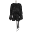 Korte jurk met ballonmouwen en strikbandje bij de hals. Geplooide rok met wikkeleffect. Licht vloeiend materiaal. Elegante mini-jurk. 3