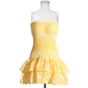 Korte strapless zomerjurk met een gerimpeld lijfje en een geplooide rok. Geborduurde details en elastische snit voor een comfortabele pasvorm. 5