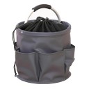 Košík na nářadí s uzavíratelným síťovaným vrškem a kapsami po obvodu objem 17 L průměr 28 cm a výška 28 cm skládací s kovovým madlem 7