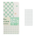 Kostičkovaný diár 192 x 95 mm v zelenej a bielej farbe so srdiečkami a bielymi kvietkami na obálke pre zápis poznámok a organizáciu času 2