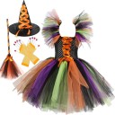 Kostium czarownicy dla dziewczynki z kapeluszem i akcesoriami. Kostium na Halloween. Kostium czarownicy dla dziewczynki. Kostium 3