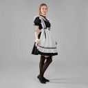 Kostüm Zimmermädchen für Erwachsene Schwarzes Kleid mit weißer Rüsche Schürze Kragen und flauschigen Manschetten Polyester Schwarz und Weiß 7