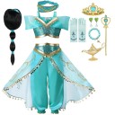 Kostume da princesa Jasmim com acessórios Fantasia para meninas Cosplay da princesa Jasmim Fantasia de Carnaval para meninas Fantasia de Halloween 1