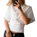 Koszulka damska z krótkim rękawem Luźny krój Modna góra Elegancka koszulka z talią Wygodna koszulka do noszenia na co dzień Basic styl 4