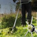 Kotoučový kartáč na plevel – hlava vyžínače s 6 drátěnými rameny, průměr 15 cm, ocelový drát, stříbrná, na mech, rez a sečení trávy 4