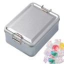 Kovová dóza na sušenky s víkem 14,5×11×6,5 cm plechová obdélníková krabička s klipovým uzávěrem úložný box na potraviny a drobnosti 5