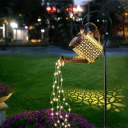 Kovová solárna lucerna konvička 15 x 22 cm s LED svetelnými reťazcami a 80 cm kovovým stojanom v tvare háčika na pastiera záhradná 2