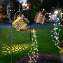 Kovová solárna lucerna konvička 15 x 22 cm s LED svetelnými reťazcami a 80 cm kovovým stojanom v tvare háčika na pastiera záhradná 4