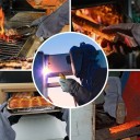Kožené pracovní rukavice z hovězí kůže nad 1,2 mm, délka 40,6 cm a šíře dlaně 19,8 cm, bavlněná podšívka, džínová manžeta, černo-šedé 2
