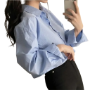 Krátka dámska košeľa s dlhým rukávom Crop strih Ležérny štýl Výstrih do V na chrbte Zapínanie na gombíky Elegantná blúzka na leto 2