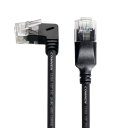 Krátké RJ45 propojení s levým úhlovým konektorem 90° Cat6a 15 cm UTP 28AWG měděný černý LAN kabel pro router switch 1