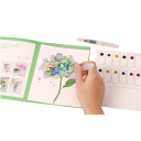 Kreativ akvarellset med förtryckta blommotiv 19 × 14,4 cm pigmentpalett vattenpensel målning hemma och på resande fot 2