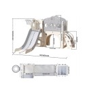 Krémovo-šedá dětská skluzavka s mostíkem a basketbalovým košem 140 x 85 cm se skluzem 165 cm schůdky se zábradlím a průlezným obloukem 2