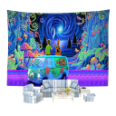 Kreslená tapiserie Scooby-Doo 150 x 100 cm Závěsný gobelín Mystery Machine Lesní pozadí Boho dekorace Ložnice Obývací pokoj Umělecký motiv 3
