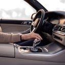 Kristall-Schaltknauf BMW CIC-2-1234F, 3-teiliger Satz mit iDrive-Bedienung und Kennzeichnung M RND, ABS und Kristall, transparent schwarz, Reihe 1–4 2