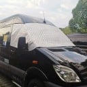 Kryt etuikkunalle Mercedes-Benz Sprinter ja VW Crafter 2006-2018 Prošitut Hopeiset 4-kerroksiset Sivulasipeitteet Peiliavaukset 4