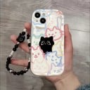 Kryt na Samsung Galaxy S24+ S motivem černých koček Řetízek na zápěstí Silikon a akryl Pouzdro na mobil s kočičkami 23