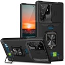 Kryt na Samsung Galaxy S24+ S posuvnou krytkou fotoaparátu Prstenový držák s magnetom Slot na kartu Plastový obal 7