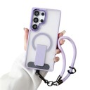 Kryt na Samsung Galaxy S24 Ultra Podpora magnetického nabíjania Vyklápací stojanček Šnúrka na zápästie Ochranné puzdro 6