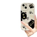 Kryt na telefon s černými kočkami Samsung Galaxy A55 5G Řetízek z korálků na ruku Odolný Chrání rohy a fotoaparát Krémově bílý Kočičí tlapky 2