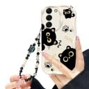 Kryt na telefón s čiernymi mačkami Samsung Galaxy A55 5G Ťažítko z korálkov na ruku Odolný Chráni rohy a fotoaparát Krémovo biely Mačacie tlapky 3