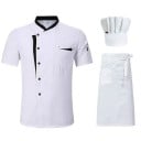 Kuchársky set halenka krátky rukáv gombíky stojáčik zástera čiapka kapsa bavlna polyester pracovný odev do kuchyne 3