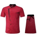 Kuchársky set halenka krátky rukáv gombíky stojáčik zástera kapsa bavlna polyester pracovný odev do kuchyne gastronómia 2
