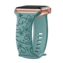 Kukkakuvioitu kaiverrusranneke 42 mm Apple Watch Series 10:lle Silikoninen ranneke perhosilla ja kukilla Elegantti ranskalainen 5