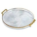 Kulatý dekorativní plastový podnos s úchyty 27 cm délka 29,5 cm tác na kosmetiku do koupelny obývacího pokoje a pro servírování 3