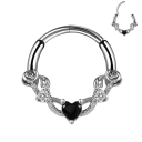 Kulatý stříbrný piercing černé srdce se stříbrnými detaily 10 x 1,2 mm Z nerezové oceli Elegantní šperk pro každodenní nošení 1