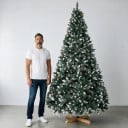 Kunstig juletræ Sneklædt Med kunstige kogler Sammenklappelig Højde 270 cm Træbund 40 cm Grøn og hvid Indretning til hjemmet 3