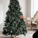 Kunstkerstboom Besneeuwd Met kunstmatige dennenappels Opvouwbaar Hoogte 210 cm Houten standaard 40 cm Groen en wit Decoratie voor in huis 5