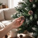 Kunstkerstboom Sneeuwachtig Met kunstmatige dennenappels Opvouwbaar Hoogte 240 cm Houten standaard 40 cm Groen en wit Decoratie voor in huis 5